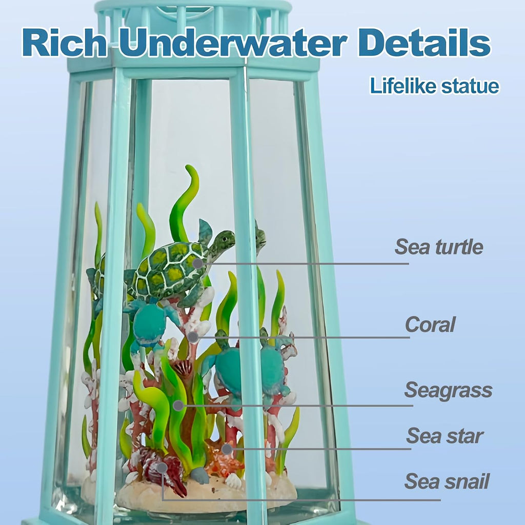 Ocean Themed Snow Globe Lantern with Music - USB or Battery Powered Light Up Water Lantern with Sea Turtle Swirling Glitter Water Globe for Summer Costal Ocean Decor Gift for Ocean Lover (Sea Turtle)