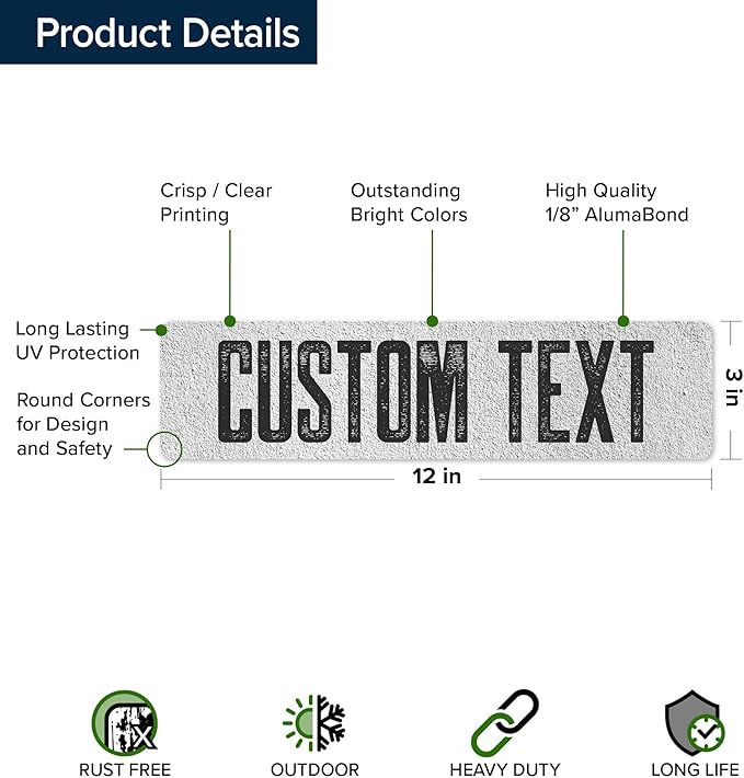 Custom Sign, Custom Street Sign, 11 Font Colors, 13 Font Styles, 4 Hole Options, 22 Sizes, 3x12 Inches, Rust Free DiBound, Fade Resistant, Made in USA by My Sign Center (Concrete)