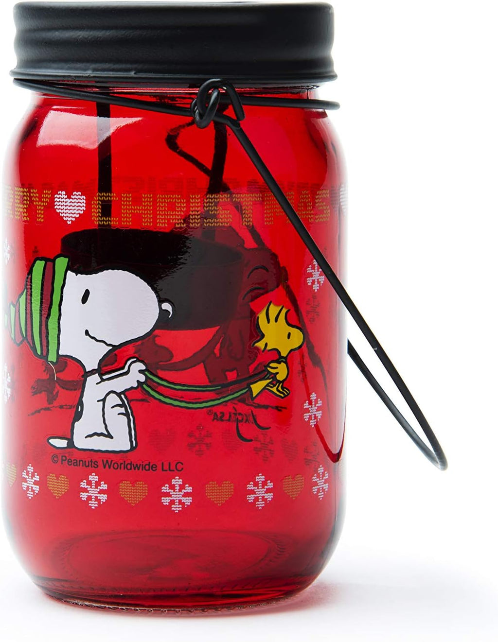 Excelsa Peanuts Christmas Lantern Tealight, Red with Decoration, Size: 7.5 x H.13 cm