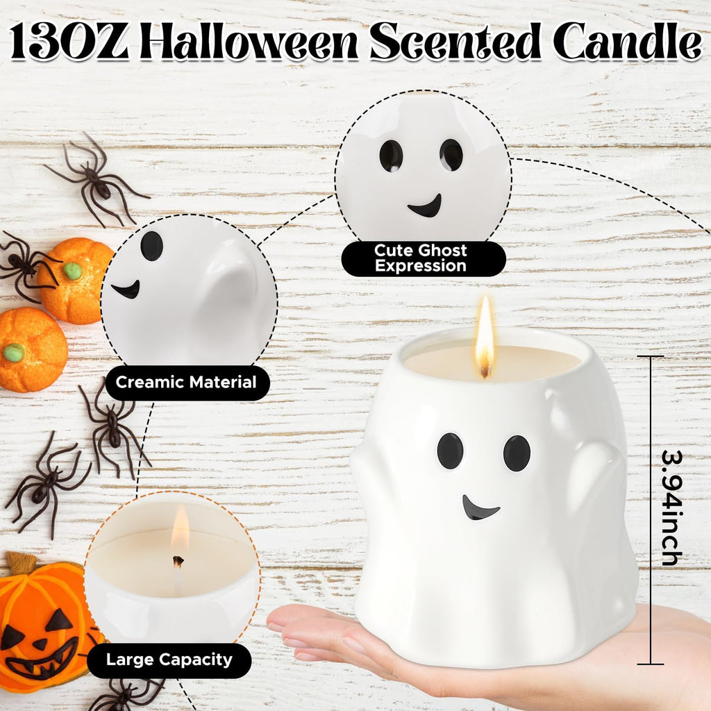 Boo Basket Stuffers for Women Men, 13OZ Halloween Ghost Candle Large Pumpkin Spice Scented Candle Up to 60 Hours Halloween Decorations Indoor