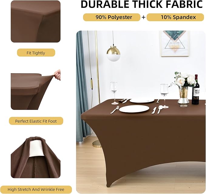 2-Pack 4ft Spandex Table Covers for Rectangular Folding Tables - Wrinkle Resistant Stretch Tight Table Cloths - Ultimate Fitted Table Protector for Parties, Banquet, and Wedding
