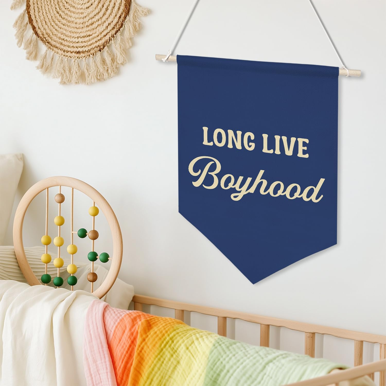 Long Live Boyhood Wall Banner ,Navy Blue Canvas Wall Hanging Poster for Boys Bedroom Nursery Playroom Decoration,Inspirational Flag Sign for Classroom Teen Boy Room Decor 11x16inch(KD30)