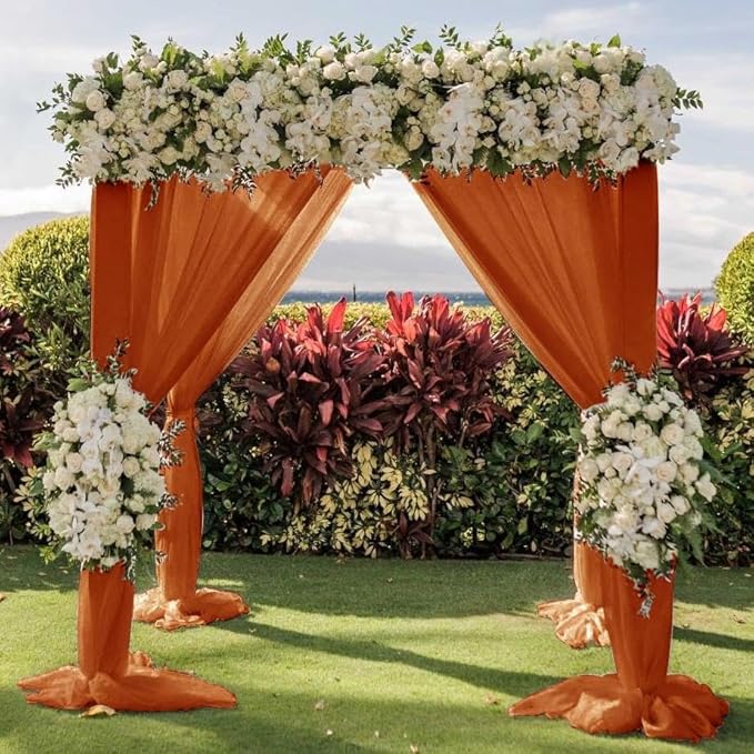 Wedding Arch Draping Fabric 1 Panel 30'' x 18FT Terracotta Sheer Chiffon Arch Drapery for Photo Booth Bridal Shower Baby Shower Church Decor Newborn Photography Christening Outdoor Party
