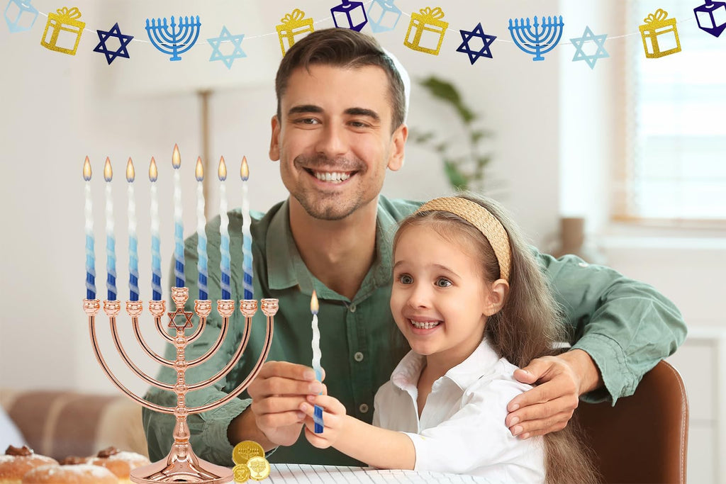 The Dreidel Company Deluxe Twisted Spiral 45 Blue & White Ombre Hanukkah Menorah Candles for All 8 Nights of Chanukah Burn Time 1-Hour