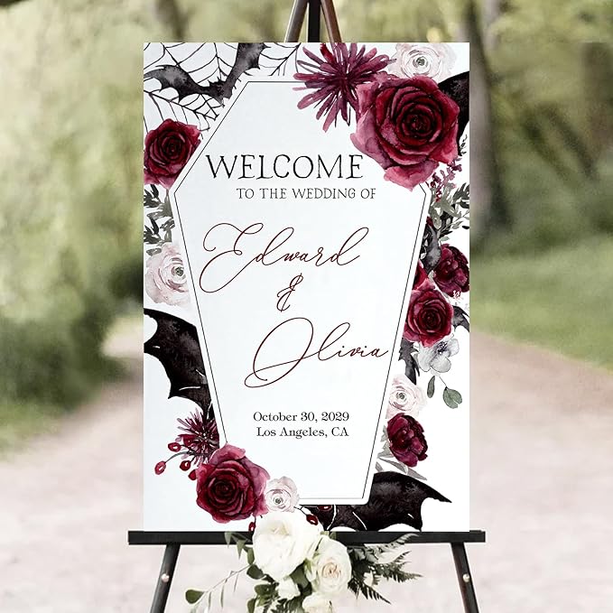 Halloween Wedding Welcome Sign, Wedding Sign, Halloween Wedding Sign, Wedding Decorations, Black Wedding Gothic Welcome Sign, Halloween Couples Shower, Welcome Wedding Sign With Stand