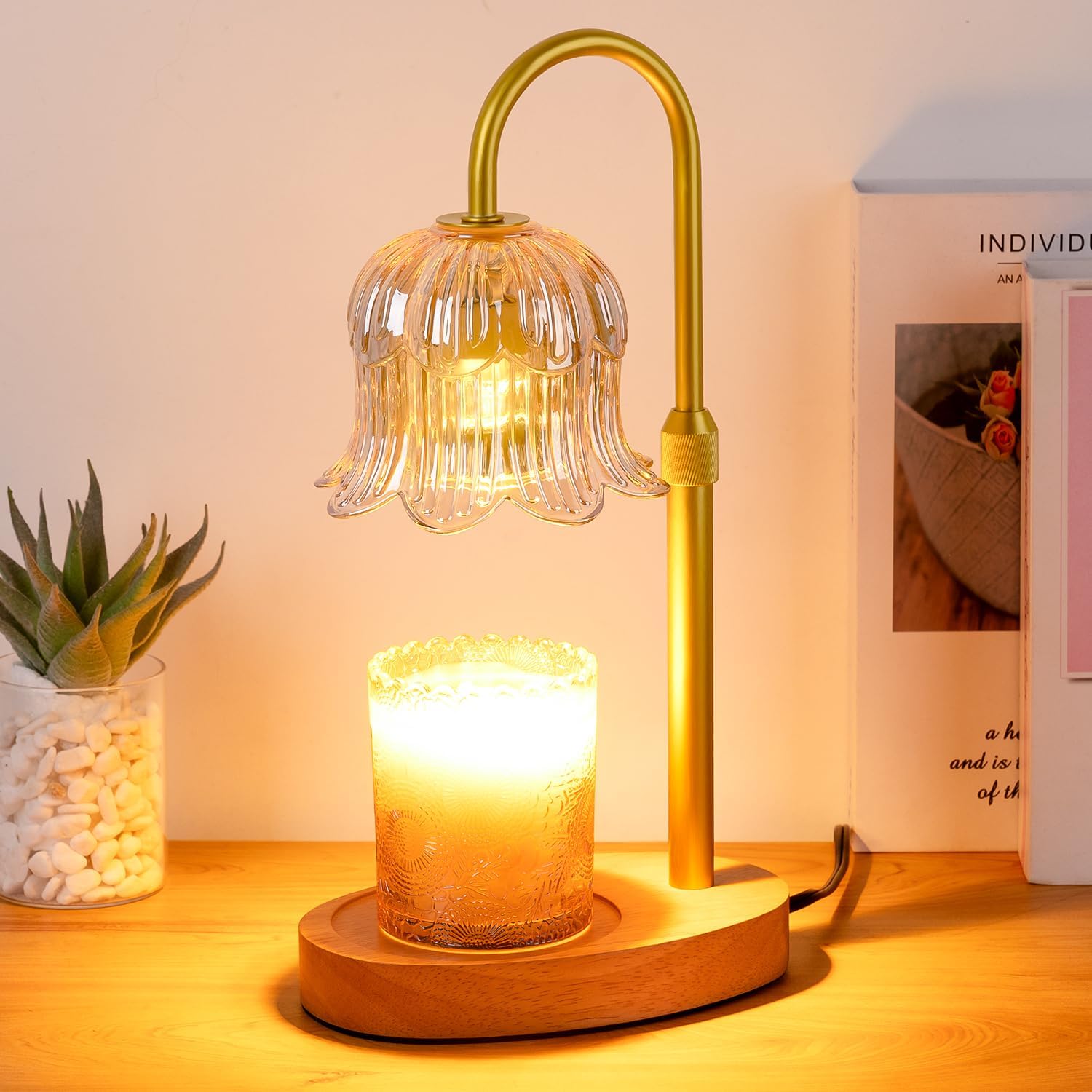 CRMILL Candle Warmer Lamp Electric Timer - Candles Warming Light Height Adjustable Dimmable Warmers Flower Lamps No Flame Heat Warm Melt Wax Jar Modern Home Decor Table Lights for Home Living Bedroom