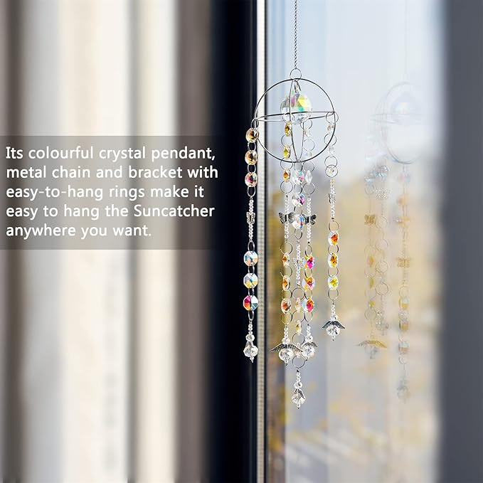 Garden Suncatcher Crystal Pendant Round Shaped Glass Prisms Beads Chain Hanging Angel Ornament Rainbow Maker Aura Prism Glass Crystal Sun Catchers