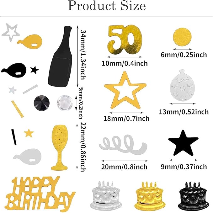 50th Birthday Confetti 50 Confetti Party for Table Metallic Foil Table Scatter Decoration Birthday Centerpieces for Party DIY Arts Crafting Supplies, Gold Black and Silver