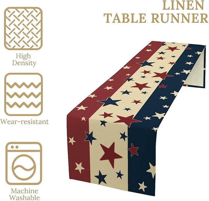 Memorial Day Table Runner, 4th of July American Patriotic Independence Day Stars Stripes Print Table Runne for Summer Holiday USA Home Decoration Party,13x108inch