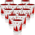 Christmas Candle Holders 12PCS, Silver Red Votive Tealight Candle Holders with Carved Christmas Trees for Xmas Table Centerpiece Decor