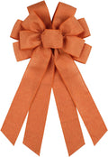 Orange Large Bow for Wreath Tree Topper 11x21 Inch Linen Texture Wired Ribbon Big Bows for Front Door Fall Halloween Decor Gift