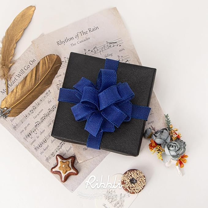 Ribbli Royal Blue Burlap Wired Ribbon, 1” Inch x Continuous 20 Yard, Blue Wired Ribbon for Wreaths,Big Bows,Tree Decoration,Outdoor Decoration