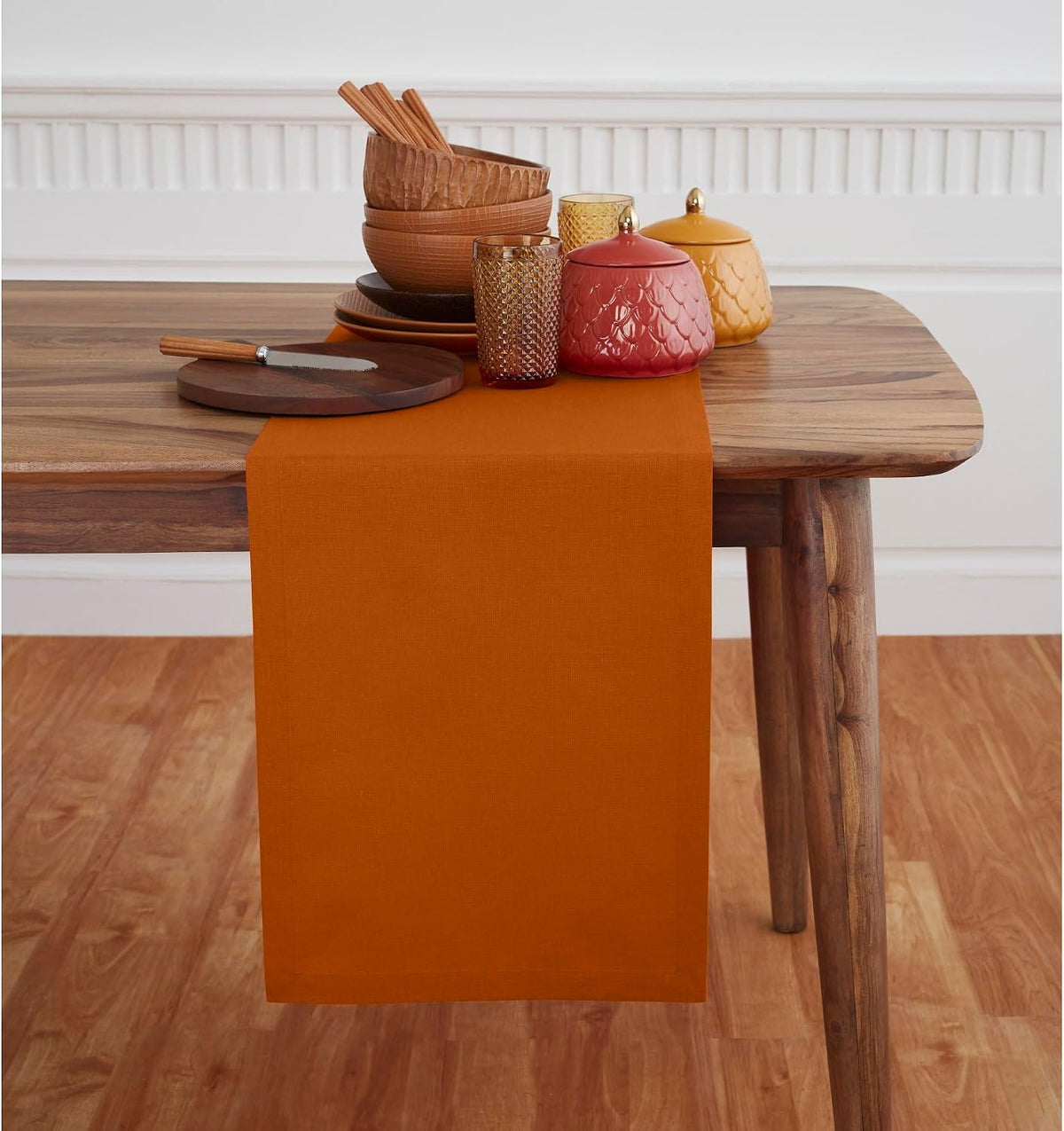 Solino Home Cotton Linen Dining Table Runner Cinnamon Long, Dru 14 x 108 in