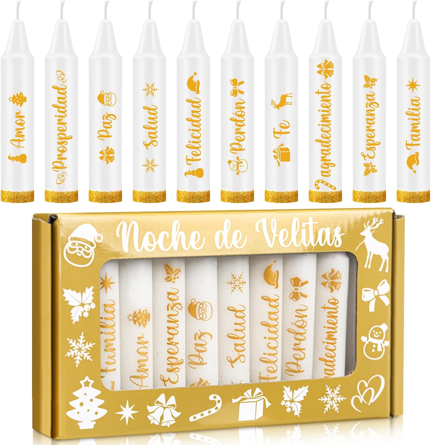Conelist 10 Pcs Colombia Candle Night Supplies Spell Taper Candles Deseos Velitas para El 7 De Diciembre Velitas for Christmas Virgin Day Navidad para El Dia De La Virgen(Gold,4",Candle Night)