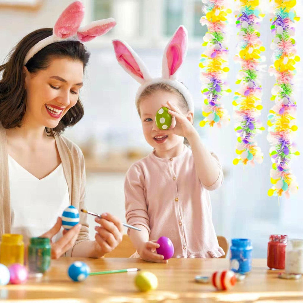 33ft Easter Tinsel Garland,Colorful Egg Tinsel Twist Garland with Confetti Spring Hanging Tinsel Ornament Decoration for Fireplace Mantel Tree Eatser Party Decoration