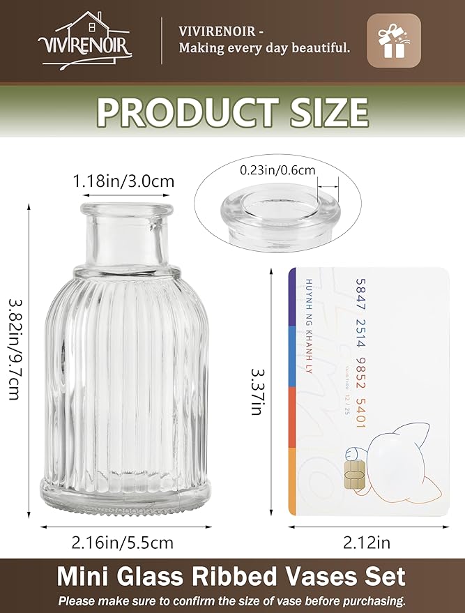 Glass Bud Vases Set of 24, Small Flower Vase in Bulk, Clear Mini Ribbed VaseS for Centerpieces, Modern Wedding Reception Table Decorations