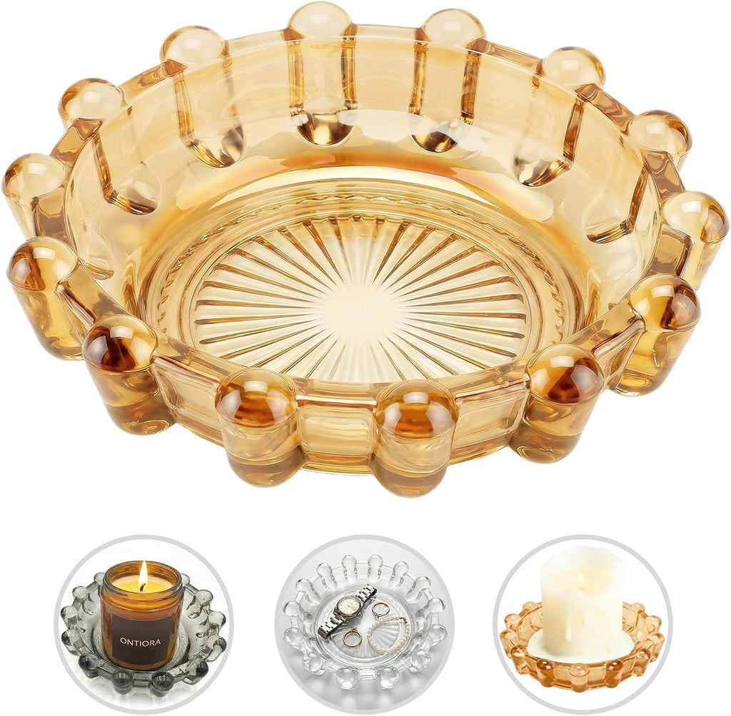 Bubble Smoky Glass Candle Holder – Modern Anthropologie-Inspired Decor Dish for Small Candles & Diffusers | Stylish Tabletop Accent for Home Bar & Cozy Living Spaces (1, Golden (Amber))