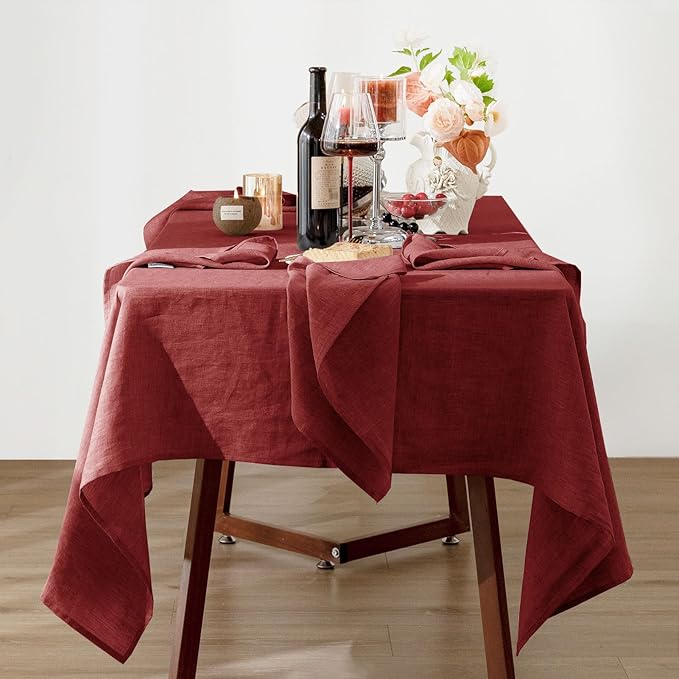 Talasily Linen Tablecloth 100% Pure Linen Table Cloth 60x120 Inches Rectangle Tablecloths Washable Cloths for Kitchen, Dining, Buffet Parties, Holidays, Picnic, Weddings and Restaurants-Christmas Red