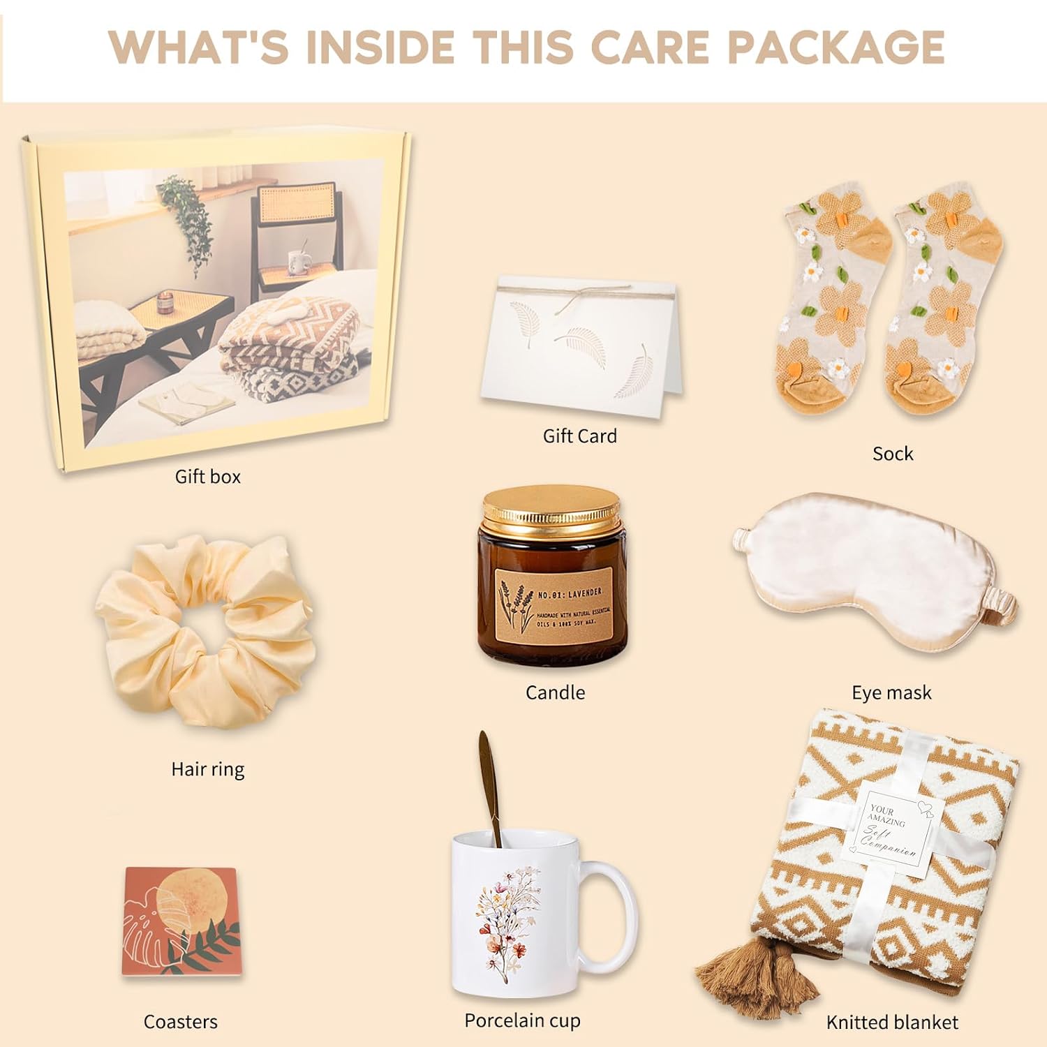 Get Well Care Package for Women After Surgery - 10 Pcs Sending Hugs Box With Blanket, Eye Mask - Sympathy and Thinking of You Gift - Unique Mother's Day Idea