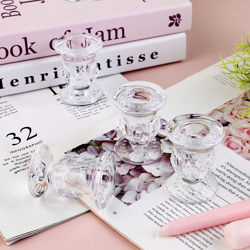 Glass Taper Candle Holder Set of 6 - Clear Crystal Candlestick Holders for Tapered Candles, Elegant Candle Stick Holder Set for Wedding Party Christmas Thanksgiving Festival (6, Transparent)