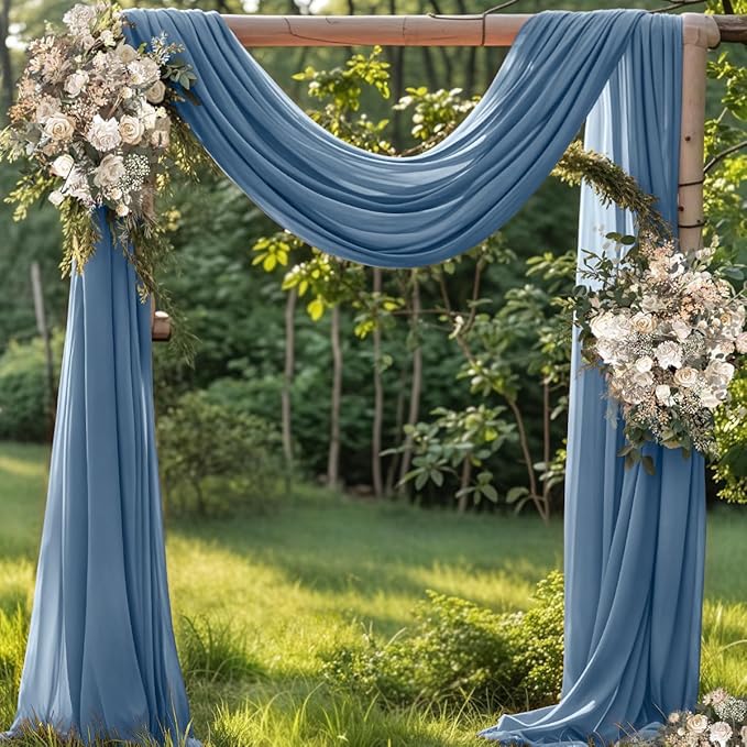 Fall Dusty Blue 2 Panels Wedding Arch Draping Fabric 29" x 20Ft Sheer Drapes Outdoor Curtain for Wedding Party Baby Bridal Shower Arch Ceiling Backdrop Decor