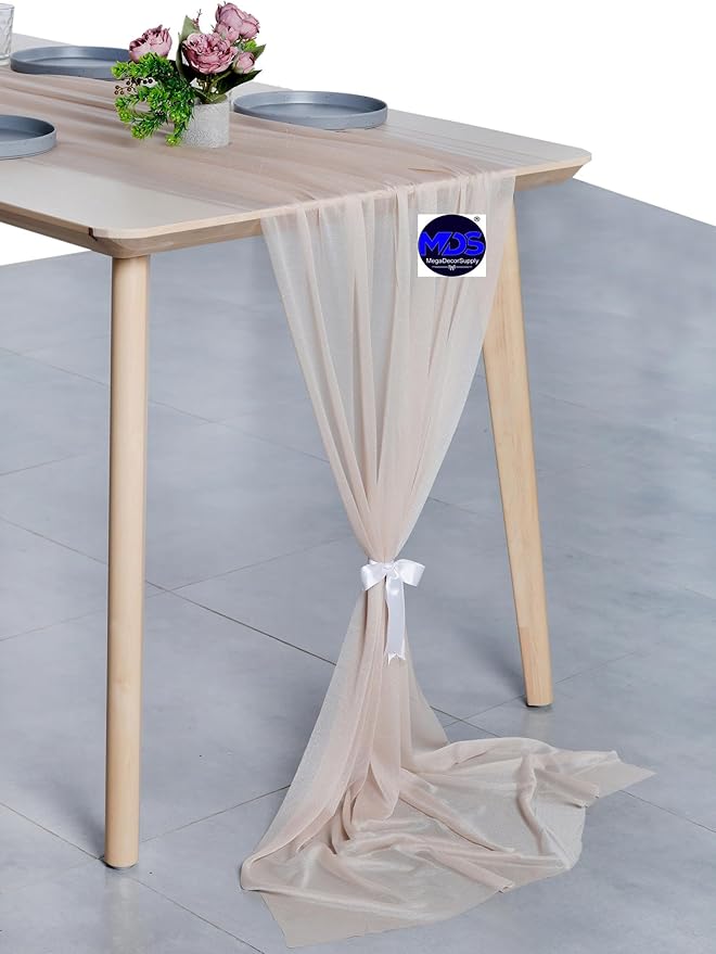 MDS Halloween Chiffon Table Runner - 12 Pack, 29 x 170 Inches, 14ft Each - Sheer Spooky Table Runners for Haunted House Parties, Trick-or-Treat Tables, Witchy Décor, Wedding & Events - Nude