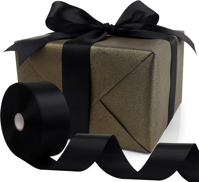 Black Solid Satin Ribbon 1-1/2 Inch 50 Yards Solid Polyester Fabric Ribbon for Gift Wrapping Wedding Christmas Baby Shower Birthday Party Decoration Handmade Immortal Flower Craft