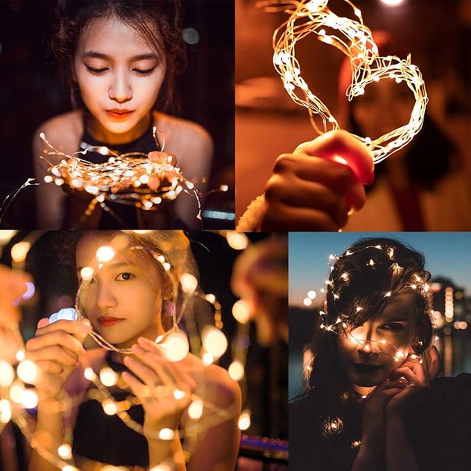 CYLAPEX 6 Pack Warm White Fairy Lights String Battery Operated Fairy Lights Firefly Lights LED Starry String Lights 3.3ft 20 LEDs Silvery Copper Wire for Christmas DIY Decoration Costume Wedding Party