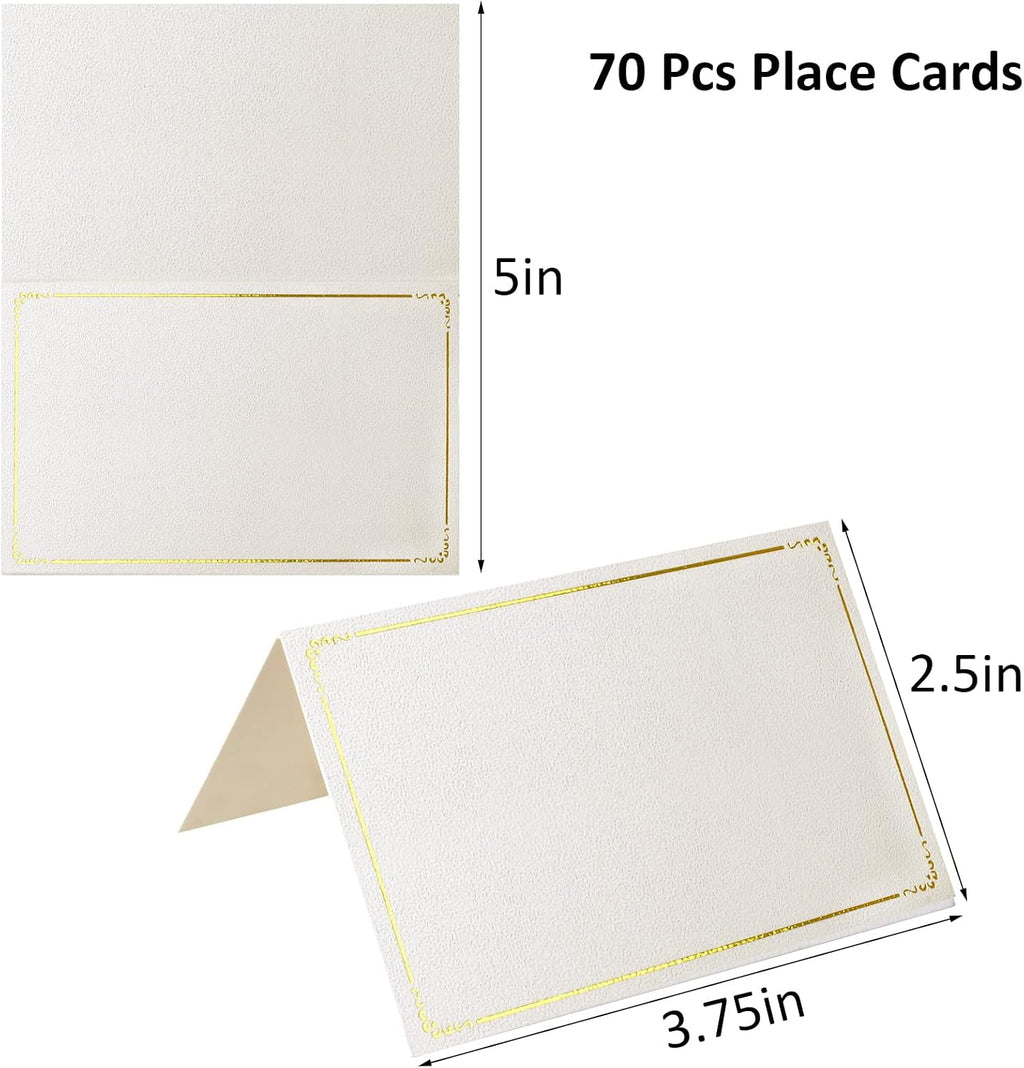 70 Pcs Place Cards Blank Fillable Banquet Seat Card with Gold Foil Frame, Place Cards for Table Setting, Escort Cards, Name Cards, Wedding Place Cards for Wedding, Table, Dinner Parties, 2.5" x 3.75"