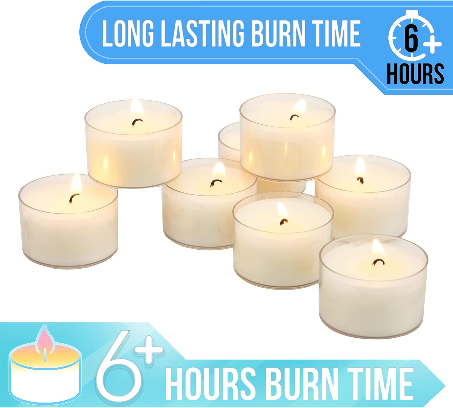 Stonebriar 96 Count White Unscented Smokeless Long Burning Clear Cup Tea Light Candles with 6 to 7 Hour Burn Time