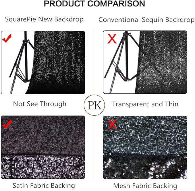 SquarePie Sequin Backdrop Curtain Background Opaque Non-Transparent Satin Sparkly for Wedding Party 10FT x 10FT Silver