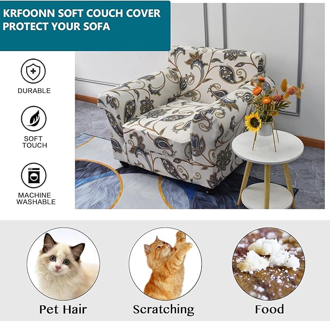 KRFOONN 2 Piece Chair Covers Printed Sofa Covers Couch Covers Washable Armchair Sofa Couch Slipcover Furniture Protector with Elastic Bottom for Living Room (Armchair, 03), Small