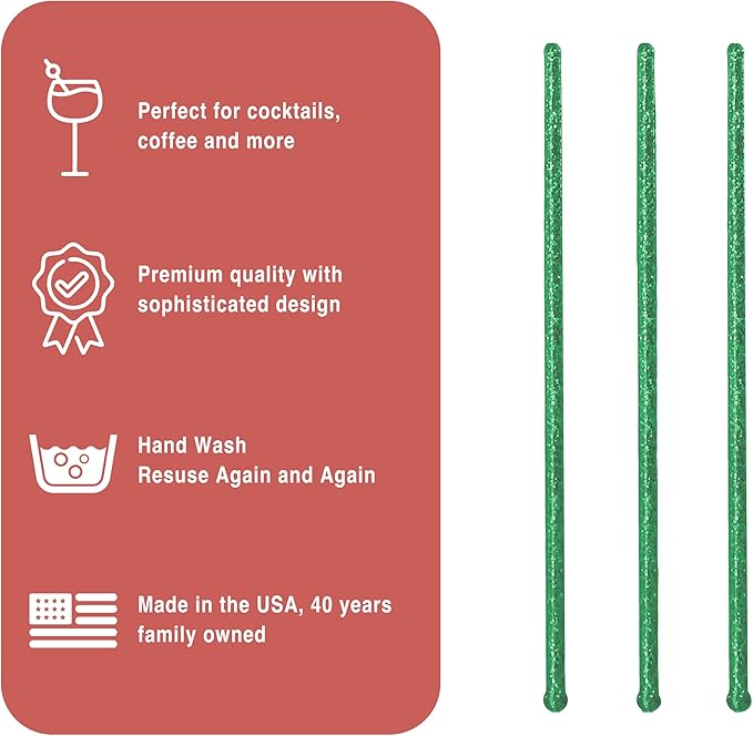 Coffee and Cocktail Stirrers, Reusable Plastic Drink Stirrer Sticks, 100 Ball Head Swizzle Sticks, Use as a Cocktail Garnish or Cake Pop Stick, and Restaurant Supplies, 6 inch (GREEN)