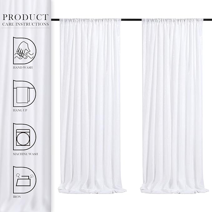 White Backdrop Curtain for Wedding Parties - 2ftx8ft Sparkly Sequin Fabric Drape 6 Panels White Curtain Baby Shower Birthday