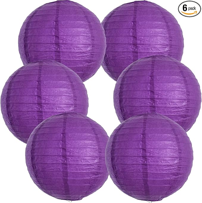 BEISHIDA 12-Inch Purple Round Paper Lanterns Hanging Decorative Chinese Paper Lanterns Lamp for Halloween Mardi Gras Birthday Wedding Party Decoration and Baby Bridal Shower（6 Packs）