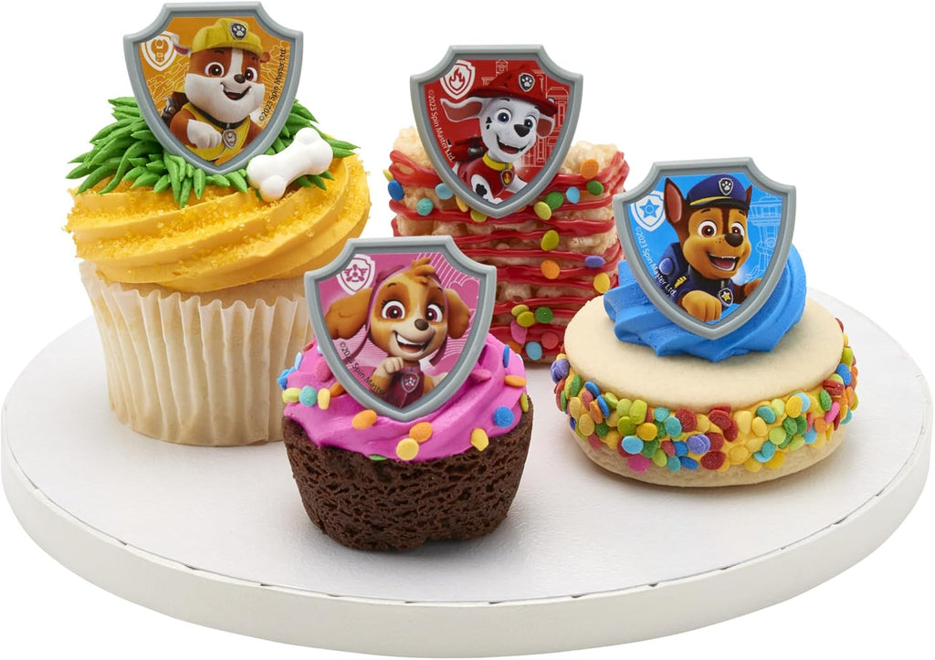 DecoPac Paw Patrol Reporting For Duty Rings, Cupcake Decorations Featuring Chase, Marshall, Skye, And Rubble - 24 Pack