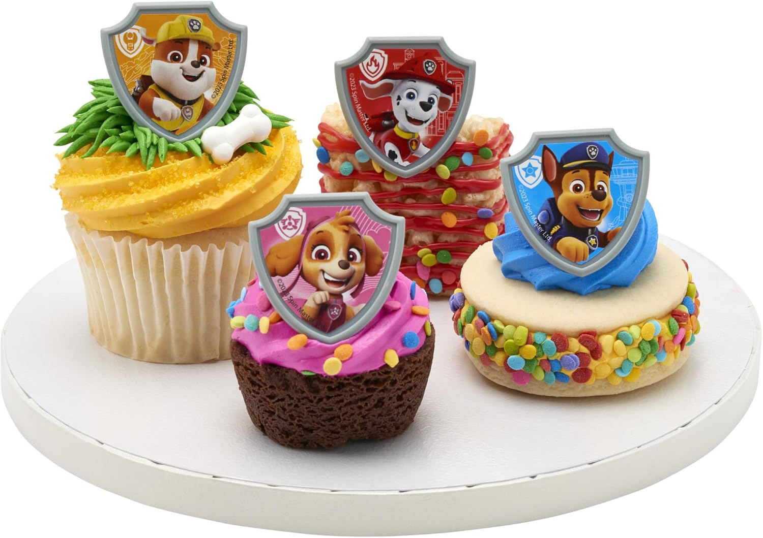 DecoPac Paw Patrol Reporting For Duty Rings, Cupcake Decorations Featuring Chase, Marshall, Skye, And Rubble - 24 Pack
