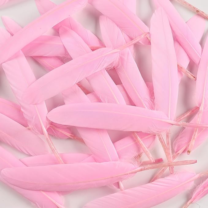 FeelfunFeather 120pcs Goose Cochettes Feather Natural Bulk 4-6 inch 10-15cm for Wedding Party Christmas Decorations DIY Crafts Goose Cochettes Feather,Pink