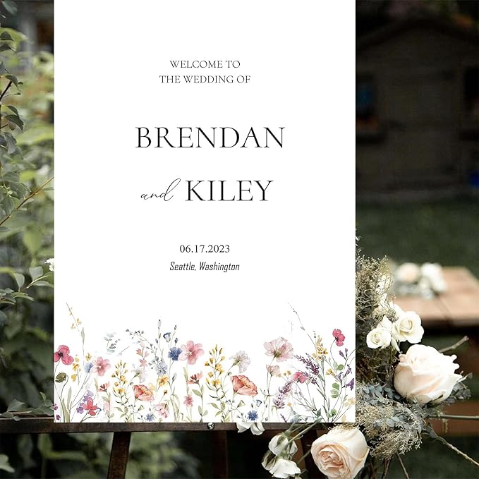 Spring Wildflower Wedding Welcome Signs, Welcome Sign Wedding, Customized Wedding Welcome Sign, Custom Wedding Welcome Sign