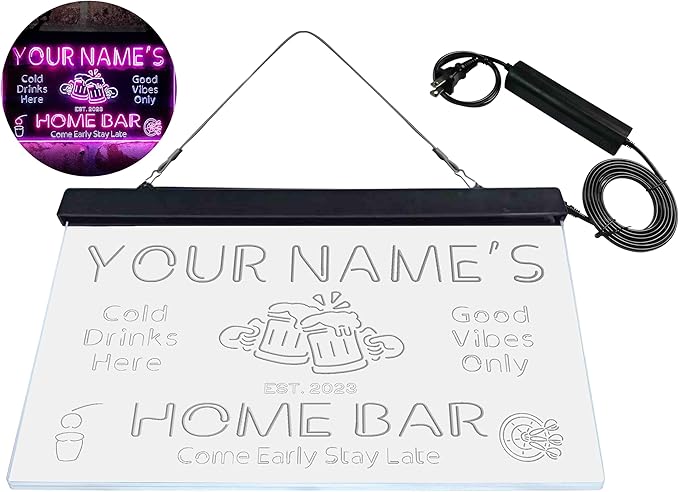 ADVPRO Personalized Your Name Custom Home Bar Beer Established Year Dual Color LED Neon Sign White & Purple 16 x 12 Inches st6s43-p1-tm-wp