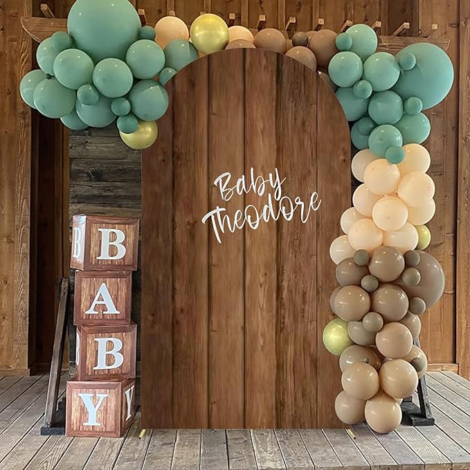 Wood Arch Cover 6.6ft Arch-Backdrop-Cover Jungle Theme Arched Stand Covers Wooden Arches Backdrop Double Sided Wood & White Cover for Back Drop Stand for Baby Shower Wild First Birthday Decor