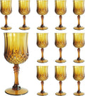 Plastic Wine Glasses，Plastic Goblets Vintage Style Cordial Drinking Glasses for Wedding Reception, Grand Event Party Supplies (12, Amber)