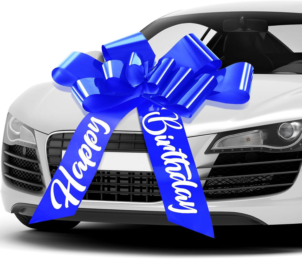 30 Inch Car Bow, Giant Pull Ribbon Bow for Car Gifts, Large Present Decoration for Birthday Surprises, Holidays, Graduation, Sedan and SUV Displays(Blue)