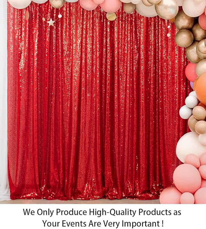 ShinyBeauty Red Sequin Backdrop | 2 Panels 4FTx8FT | Sparkly Wedding & Christmas Photo Background | Elegant & Dense Mesh Fabric | 96 Inches Long Booth Backdrops