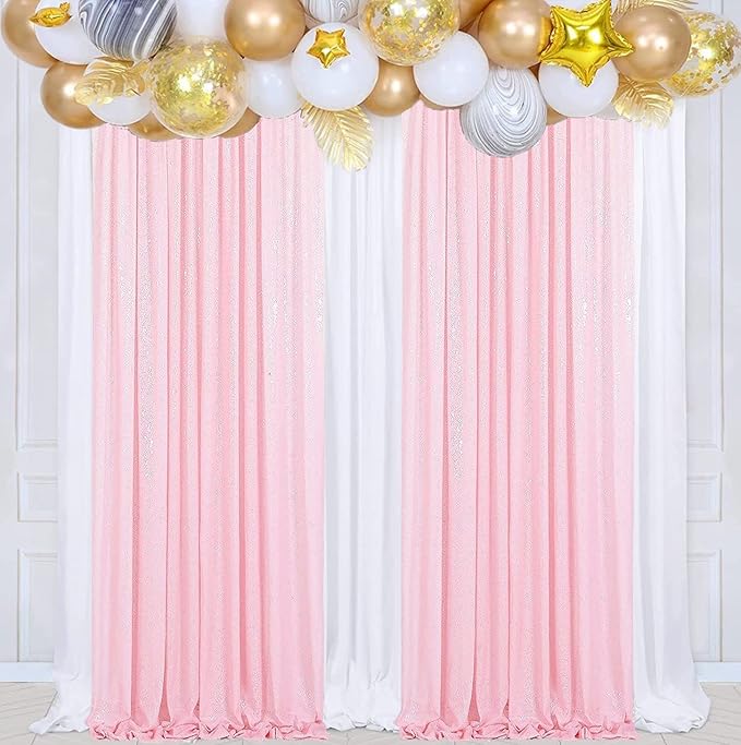 Poise3EHome 2Pcs 2Ft x 8Ft Pink Sequin Backdrop Curtains, Glitter Photography Background, Sequence Xmas Thanksgiving Backdrop