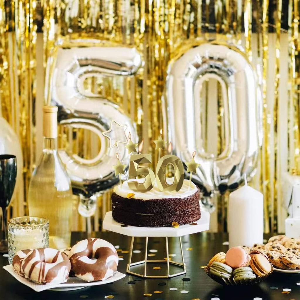 Golden Number 7 & Star 3D Diamond Shaped Birthday Candles - 2.76 inch, Suitable for Parties & Cake Decorations
