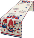Cute Patriotic Gnomes Table Runner, American Independence Day 4th of July Gnome Blue Red Fireworks Confetti Print Table Runner for Home Kitchen Dining Table Party Decor, 13x120inch