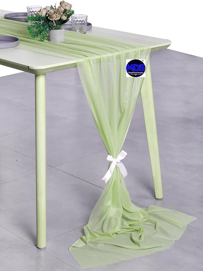 MDS Halloween Chiffon Table Runner - 1 Pack, 29 x 170 Inches, 14ft Each - Sheer Spooky Table Runners for Haunted House Parties, Trick-or-Treat Tables, Witchy Décor, Wedding & Events - Sage Green
