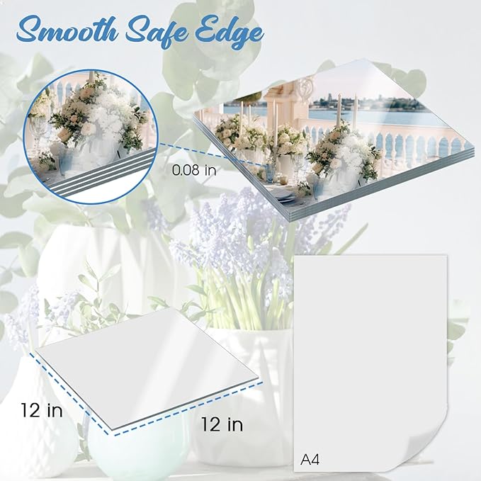 JAMBALAY 12" Glass Mirror Centerpieces for Table, Set of 12 Mirror Centerpieces, Square Glass Mirror Tiles, Candle Plates, Tray, for Wedding and Parties