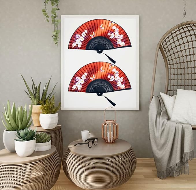 Amajiji Folding Hand Fan for Women, Chinese Japanese Vintage Style Bamboo Silk Hand Held Folding Fans for Party Wedding Dancing Decoration Gift Performance (AM-08)
